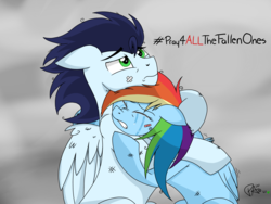 Size: 2048x1536 | Tagged: safe, artist:pimpartist101, rainbow dash, soarin', pony, g4, crying, female, hug, male, ship:soarindash, shipping, straight