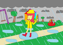 Size: 1024x745 | Tagged: safe, artist:equestriaguy637, apple bloom, equestria girls, g4, rain, singin' in the rain