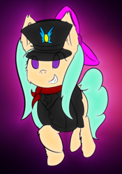 Size: 2888x4120 | Tagged: artist needed, safe, oc, oc only, oc:mango foalix, pony, bow, clothes, hair bow, hat, solo