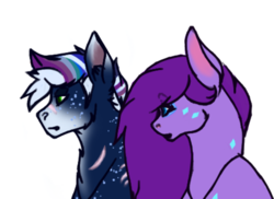 Size: 1589x1154 | Tagged: safe, artist:sp0tti, oc, oc only, oc:amneythyst, oc:moonflare, dracony, hybrid, duo, interspecies offspring, offspring, parent:rainbow dash, parent:rarity, parent:soarin', parent:spike, parents:soarindash, parents:sparity