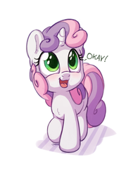 Size: 1100x1400 | Tagged: safe, artist:bobdude0, sweetie belle, pony, g4, cute, diasweetes, female, fluffy, looking up, okay, open mouth, simple background, smiling, solo, weapons-grade cute, white background