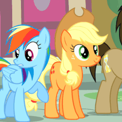 Size: 488x488 | Tagged: safe, screencap, applejack, doctor whooves, rainbow dash, spike, time turner, pony, g4, pinkie pride, animated, blinking, male, stallion