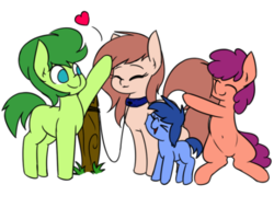 Size: 500x400 | Tagged: safe, artist:rice, oc, oc only, collar, heart, leash, nuzzling, pet, pet play, petting, pony pet, post, tail hug