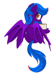 Size: 2256x3000 | Tagged: safe, artist:xsidera, oc, oc only, oc:ecila enigma, bat pony, pony, book, glasses, high res, solo