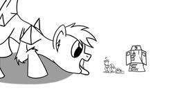 Size: 1280x698 | Tagged: safe, artist:moraloral, original species, plane pony, pony, delivery, drool, fetish, imminent vore, micro, plane, size difference, sketch, sled, united parcel service, ups