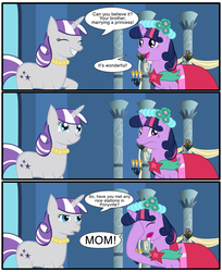 Size: 1481x1815 | Tagged: safe, artist:mlp-silver-quill, twilight sparkle, twilight velvet, pony, unicorn, g4, clothes, comic, dialogue, dress, duo, female, mare, mother and daughter