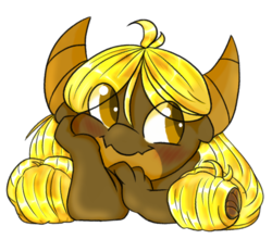 Size: 1540x1353 | Tagged: safe, artist:sunnyponycitrusbutt, oc, oc only, oc:mace the dragon, oc:macenchain, dragon, bangs, blonde, hair over eyes, happy, horns, pony tails, simple background, solo, transparent background