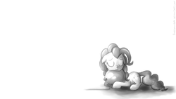 Size: 1366x768 | Tagged: safe, artist:fongsaunder, pinkie pie, g4, balloon, cuddling, eyes closed, female, grayscale, hug, monochrome, snuggling, solo, that pony sure does love balloons