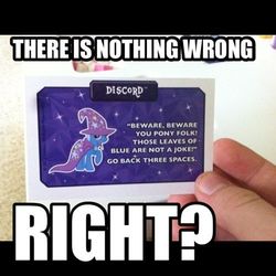 Size: 500x500 | Tagged: source needed, useless source url, safe, discord, trixie, zecora, pony, unicorn, g4, card, cowboy bebop at his computer, epic fail, fail, female, irl, mare, monopoly, photo, troll quote, you had one job