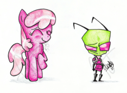 Size: 2133x1563 | Tagged: safe, artist:captainwackywhiskers, cheerilee, g4, crossover, invader zim, traditional art