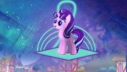 Size: 1920x1080 | Tagged: safe, artist:skycraftdie, starlight glimmer, pony, unicorn, g4, effects, female, mare, ponyville, solo, vector, wallpaper