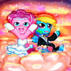 Size: 1000x1000 | Tagged: safe, artist:wendysakana, pinkie pie, rainbow dash, pony, g4, clothes, duo, female, lesbian, mare, ship:pinkiedash, shipping