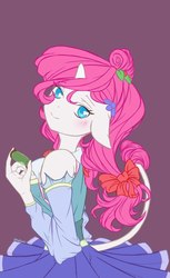 Size: 540x884 | Tagged: safe, artist:sweesear, oc, oc only, oc:sweesery, unicorn, anthro, anthro oc, blue eyes, clothes, dress, floppy ears, hair bow, horn, pink hair, solo, unicorn oc