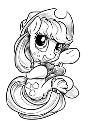 Size: 1200x1600 | Tagged: safe, artist:viwrastupr, part of a set, applejack, g4, apple, cute, female, food, grayscale, jackabetes, looking at you, monochrome, smiling, solo