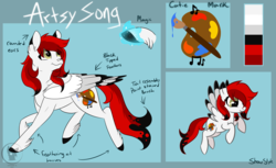 Size: 2300x1411 | Tagged: safe, artist:bluesidearts, oc, oc only, oc:artsy song, pegasus, pony, color palette, cutie mark, ponysona, reference sheet