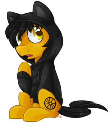Size: 889x983 | Tagged: safe, artist:bloodorangepancakes, oc, oc only, oc:lamplight, clothes, cute, hoodie, shy, sitting, solo