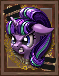 Size: 700x900 | Tagged: safe, artist:harwick, starlight glimmer, harwick's sun/moon portraits, g4, angry, ears back, equal sign, female, glare, gritted teeth, nose wrinkle, portrait, solo