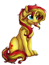 Size: 3000x4000 | Tagged: safe, artist:lupiarts, sunset shimmer, pony, unicorn, g4, chest fluff, cute, female, high res, messy mane, shimmerbetes, silly, silly pony, simple background, solo, tongue out, transparent background