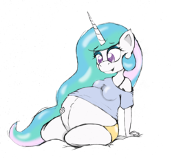 Size: 2400x2236 | Tagged: safe, artist:mlp-pregnancy-is-magic, artist:mo-la-in-tumtum, princess celestia, anthro, g4, clothes, female, high res, preglestia, pregnant, shorts, simple background, solo, t-shirt, transparent background