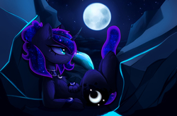 Size: 3400x2245 | Tagged: safe, artist:magnaluna, princess luna, cat, g4, catified, cute, ear fluff, female, full moon, fur, high res, jewelry, kitten, night, night sky, paws, solo, species swap, stars, whiskers
