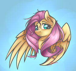 Size: 579x543 | Tagged: safe, artist:rosejule, fluttershy, g4, bust, female, gradient background, looking at you, portrait, solo, spread wings