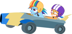 Size: 15659x7453 | Tagged: dead source, safe, artist:pink1ejack, rainbow dash, scootaloo, pony, g4, the cart before the ponies, absurd resolution, cart, duo, female, filly, foal, helmet, mare, open mouth, racing, seatbelt, simple background, steering wheel, that was fast, transparent background, vector