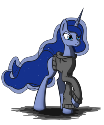 Size: 1000x1200 | Tagged: safe, artist:rockset, princess luna, alicorn, pony, g4, clothes, female, hoodie, mare, simple background, solo, sweater