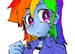 Size: 693x500 | Tagged: safe, artist:kogarasumaru24, rainbow dash, equestria girls, g4, blushing, crying, female, solo