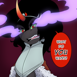 Size: 1000x1000 | Tagged: safe, artist:mylittlesheepy, king sombra, g4, angry, annoyed, askmaresombra, looking at you, looking down, looking down at you, queen umbra, rule 63, solo