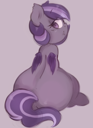 Size: 600x820 | Tagged: safe, artist:toroitimu, oc, oc only, oc:iris, bat pony, pony, butt, chubby, female, plot, plump, solo