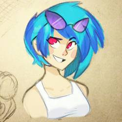 Size: 1854x1854 | Tagged: safe, artist:airennedraws, dj pon-3, vinyl scratch, human, g4, bust, female, humanized, no pupils, sketch, smiling, solo