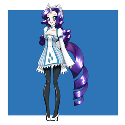 Size: 3240x3240 | Tagged: safe, artist:hotokotenshi, rarity, human, g4, eared humanization, female, horn, horned humanization, humanized, nail polish, skinny, solo, tailed humanization, thin