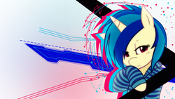 Size: 1920x1080 | Tagged: safe, artist:jjbanton, artist:skycraftdie, dj pon-3, vinyl scratch, pony, unicorn, g4, abstract background, clothes, female, hoodie, hooves, horn, mare, solo, vector, wallpaper