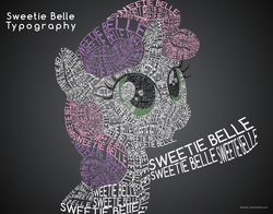 Size: 1400x1100 | Tagged: safe, artist:thundy-r, sweetie belle, g4, female, raised hoof, smiling, solo, typography