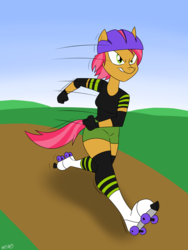 Size: 1800x2400 | Tagged: safe, artist:mofetafrombrooklyn, babs seed, anthro, g4, female, helmet, skating, solo
