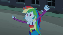 Size: 1920x1080 | Tagged: safe, screencap, rainbow dash, equestria girls, g4, armpits, arms in the air, fall formal outfits, female, hands in the air, sleeveless