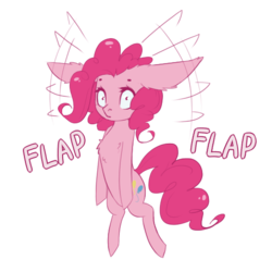 Size: 512x512 | Tagged: safe, artist:fidelissibs, pinkie pie, g4, female, flapping, floppy ears, fluffy, flying, frown, impossibly large ears, looking at you, simple background, solo, transparent background, wat, wide eyes, wing ears
