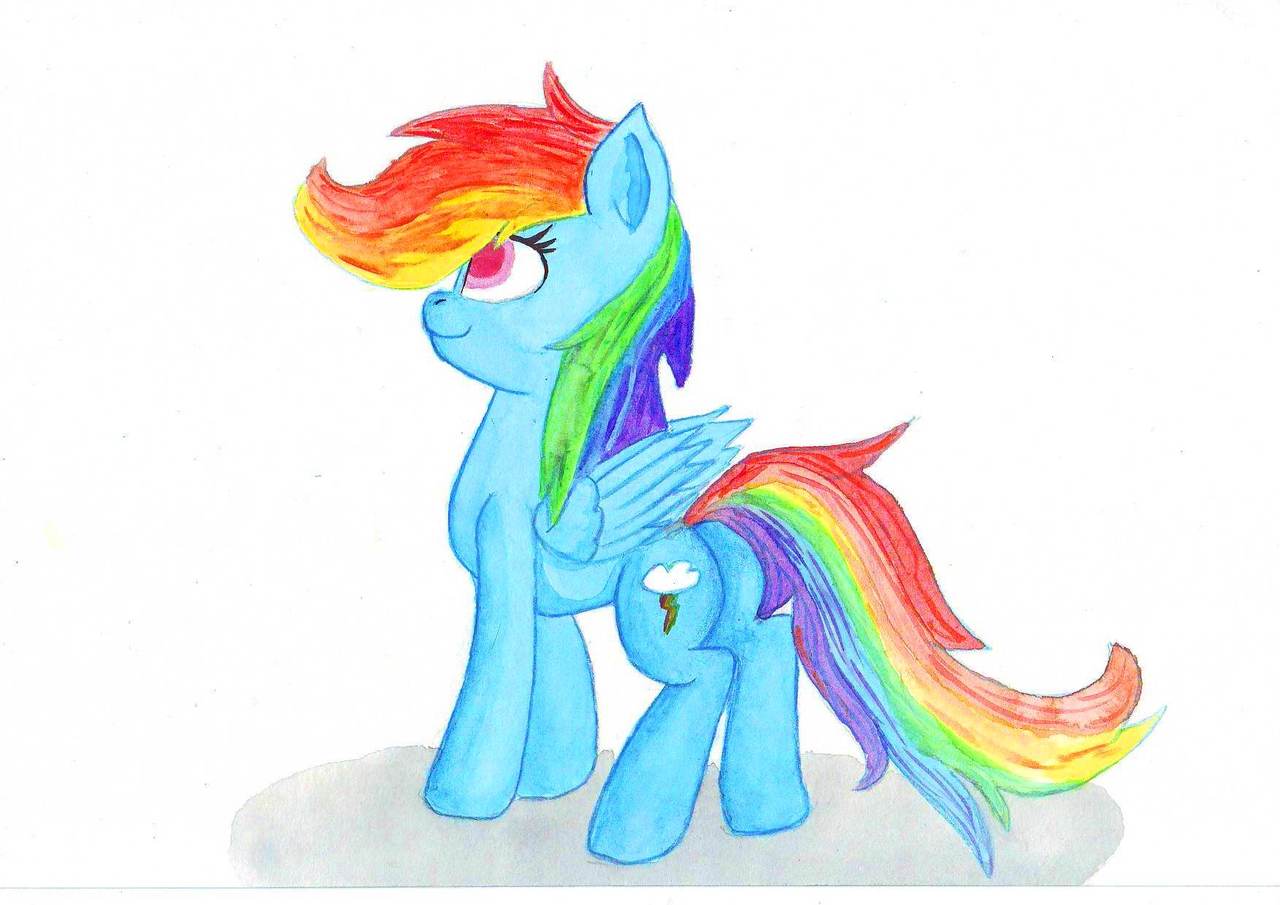 #1206728 - safe, rainbow dash, back, traditional art, watercolor