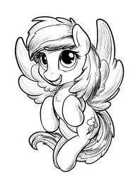 Size: 1200x1600 | Tagged: safe, artist:viwrastupr, part of a set, rainbow dash, g4, female, flying, grayscale, happy, monochrome, smiling, solo