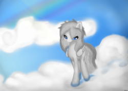 Size: 1584x1127 | Tagged: safe, artist:kotelen, oc, oc only, oc:srebrnogrzywa, pegasus, pony, cloud, gift art, grey hair, magic