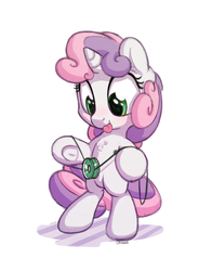 Size: 1100x1400 | Tagged: safe, artist:bobdude0, sweetie belle, pony, unicorn, g4, :p, bipedal, chest fluff, cute, diasweetes, ear fluff, eyes on the prize, female, filly, hoof hold, simple background, smiling, solo, tongue out, underhoof, white background, yo-yo