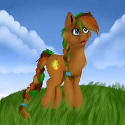 Size: 5000x5000 | Tagged: safe, artist:aria-winter54, oc, oc only, oc:sweet fruit, earth pony, pony, absurd resolution, fruit, happy, request