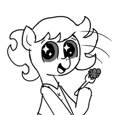 Size: 640x600 | Tagged: safe, artist:ficficponyfic, oc, oc only, oc:ruby rouge, earth pony, pony, colt quest, child, clothes, cute, eating, female, filly, foal, food, fork, happy, monochrome, solo focus, starry eyes, story included, wingding eyes