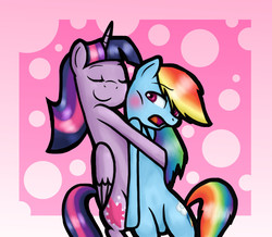 Size: 1068x932 | Tagged: safe, artist:sarath-15, rainbow dash, twilight sparkle, alicorn, pony, g4, blushing, duo, female, hug, lesbian, mare, ship:twidash, shipping, twilight sparkle (alicorn)