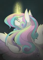 Size: 1000x1400 | Tagged: safe, artist:bluesidearts, princess flurry heart, g4, curved horn, eyes closed, female, glowing horn, horn, magic, older, simple background, solo, speedpaint