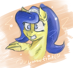 Size: 910x845 | Tagged: safe, artist:post-it, oc, oc only, oc:lemon frost, smiling, solo
