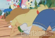 Size: 234x163 | Tagged: safe, screencap, applejack, fluttershy, rainbow dash, equestria girls, g4, my little pony equestria girls: legend of everfree, ass, butt, female, out of context, picture for breezies