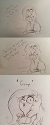 Size: 1280x3200 | Tagged: safe, artist:greyscaleart, fluttershy, rainbow dash, pony, g4, comic, dialogue, giant pony, hug, macro, size difference, sketch, smoldash, traditional art, unamused