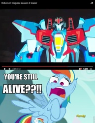 Size: 741x960 | Tagged: safe, rainbow dash, g4, clash of hasbro's titans, death battle, exploitable meme, here we go again, meme, spoilers for another series, starscream, starscream vs rainbow dash, transformers, transformers prime, transformers robots in disguise (2015)