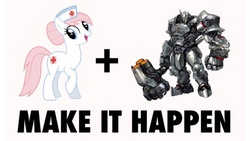 Size: 720x406 | Tagged: safe, nurse redheart, g4, exploitable meme, make it happen, meme, overwatch, reinhardt, rocket hammer